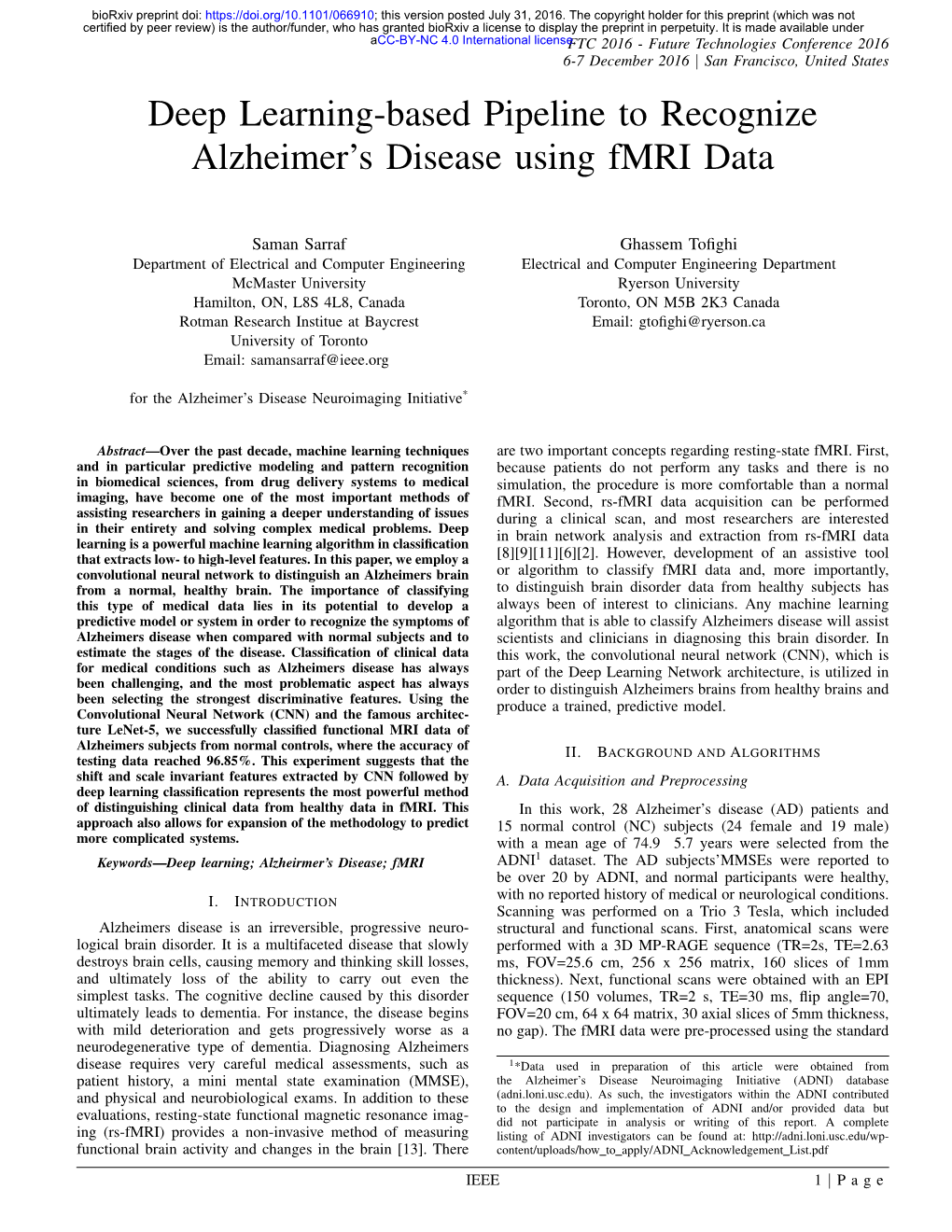 Deep Learning-Based Pipeline to Recognize Alzheimer's Disease