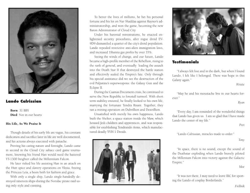 Testimonials Lando Calrissian