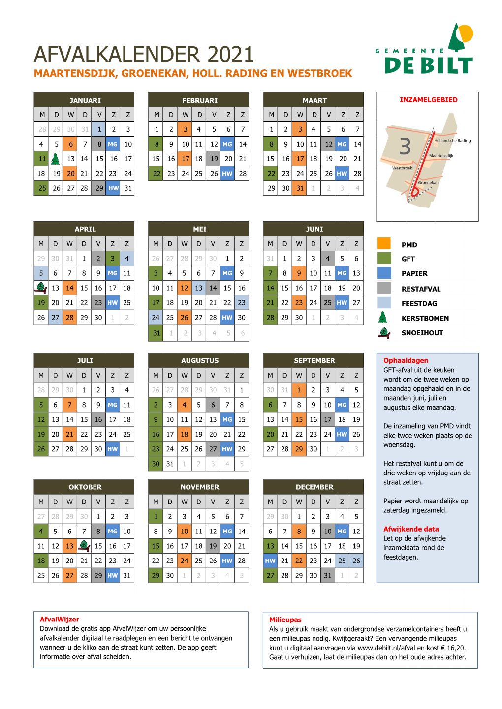 Afvalkalender 2021 Maartensdijk, Groenekan, Holl