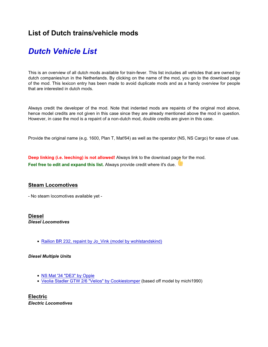 Dutch Vehicle List
