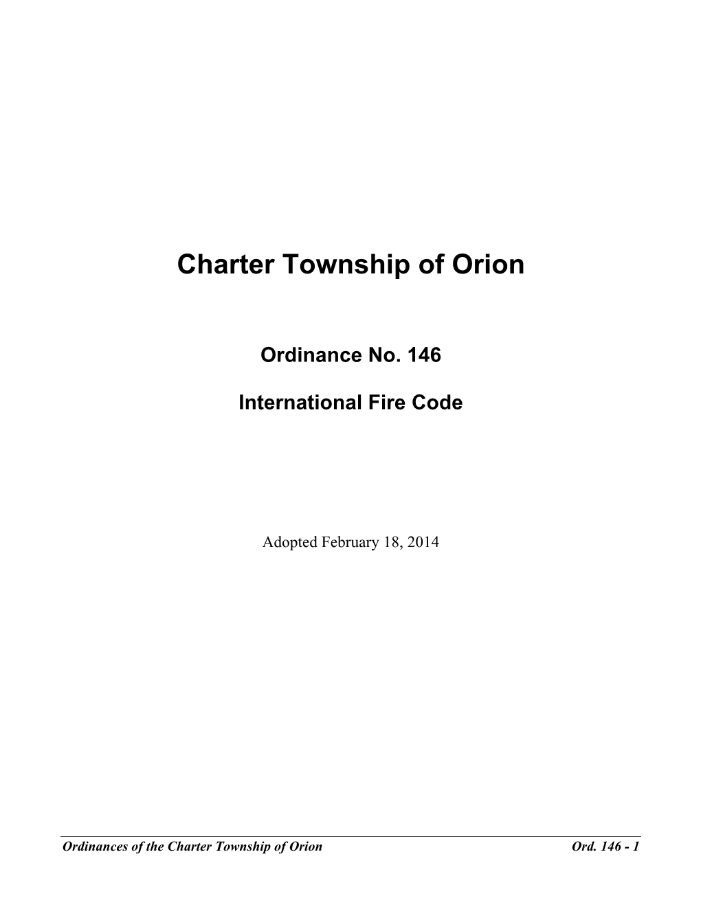 Ordinance No. 146 International Fire Code