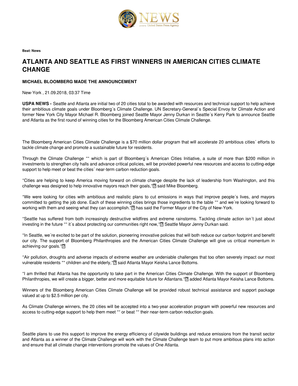 Atlanta and Seattle As First Winners in American Cities Climate Change
