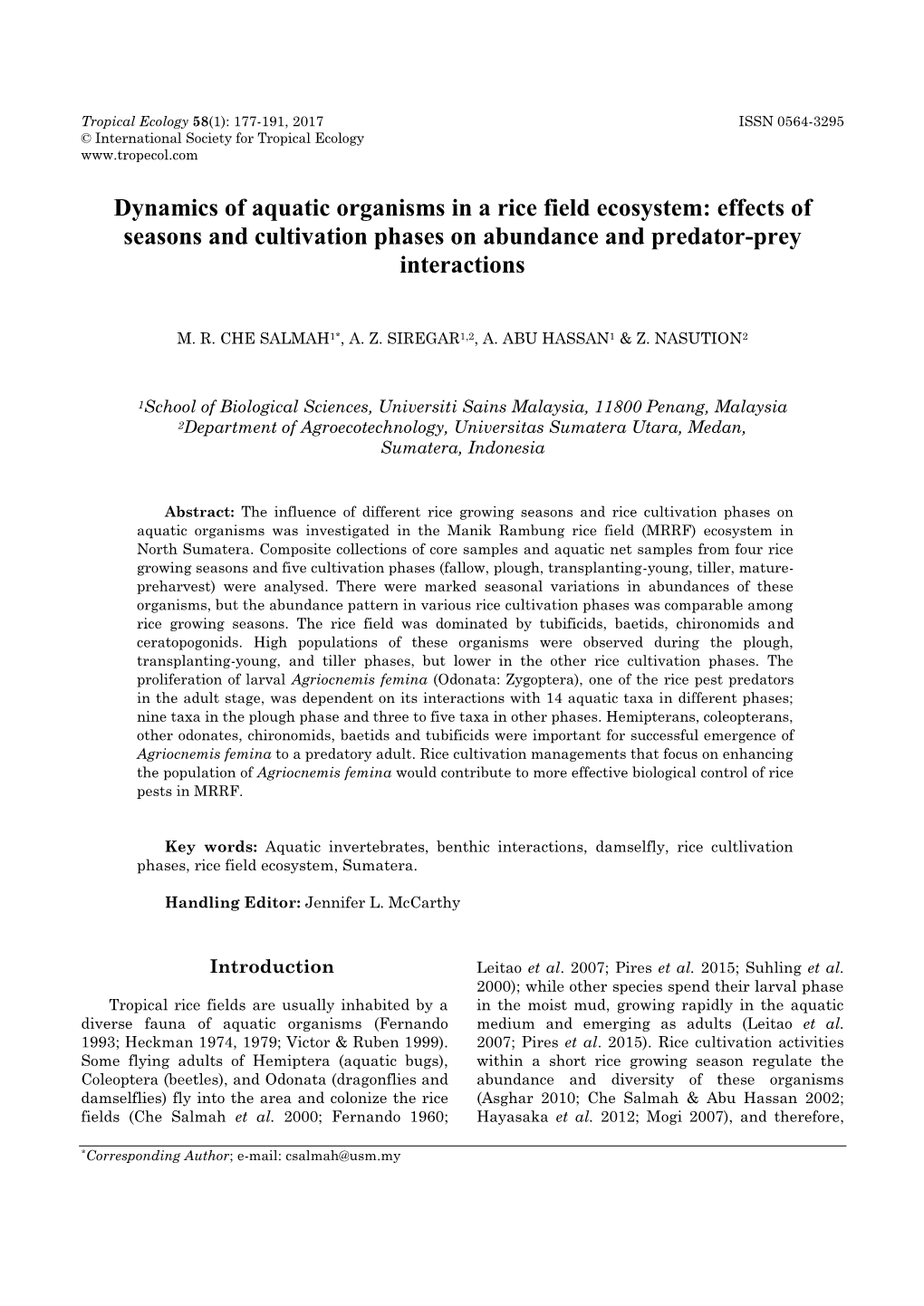 Dynamics of Aquatic Organisms in a Rice Field Ecosystem: Effects of Seasons and Cultivation Phases on Abundance and Predator-Prey Interactions