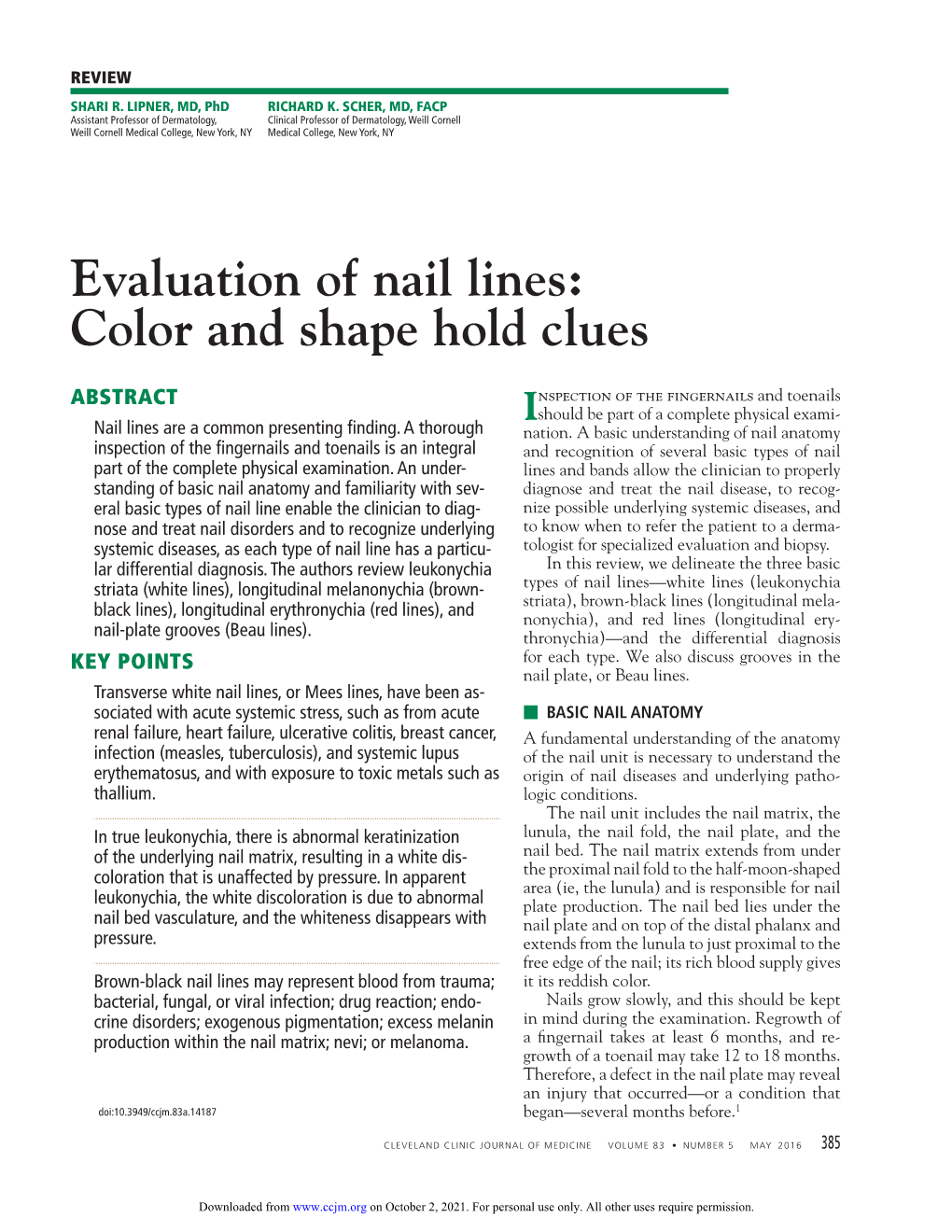 Evaluation of Nail Lines: Color and Shape Hold Clues