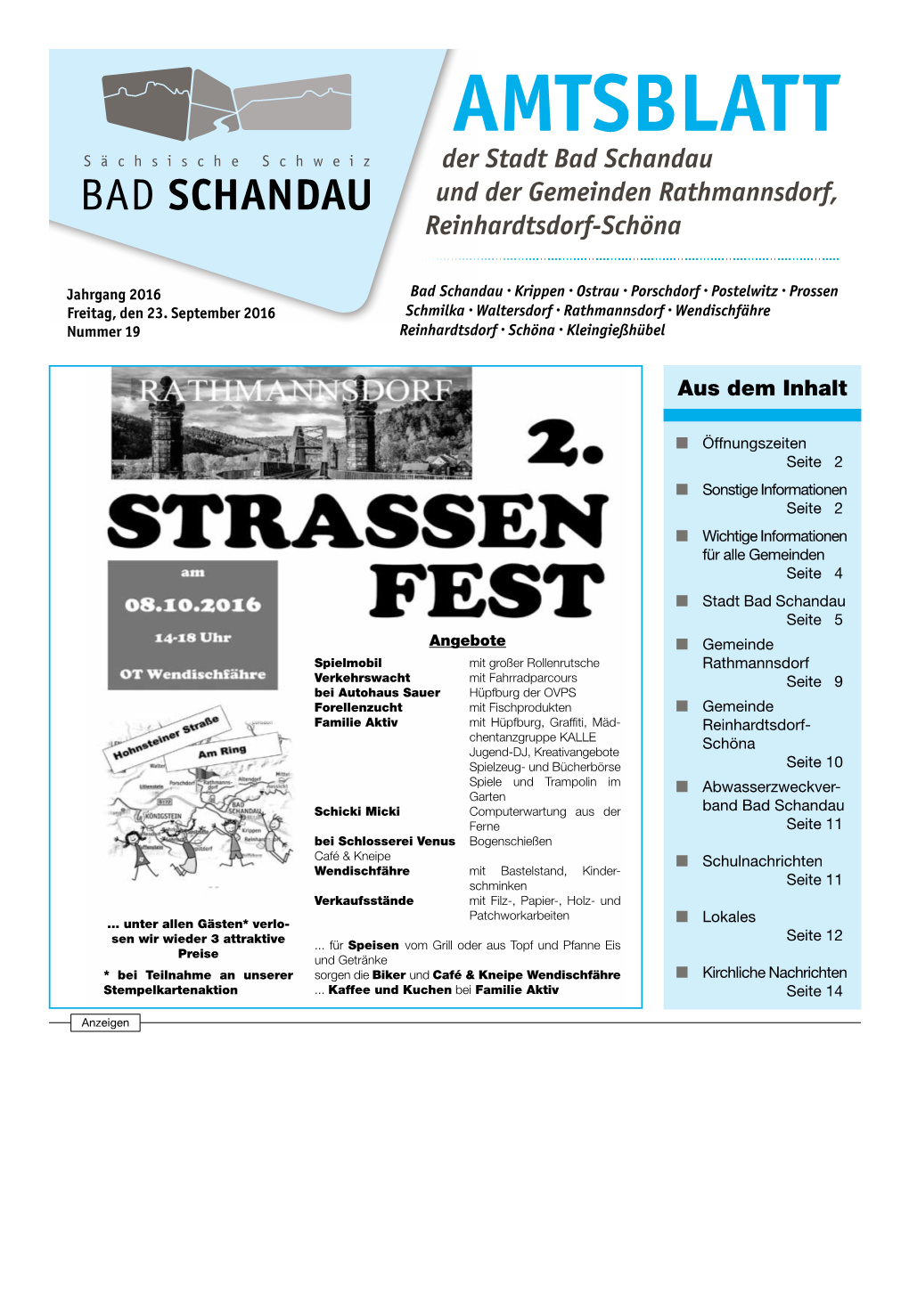 AMTSBLATT Der Stadt Bad Schandau Und Der Gemeinden Rathmannsdorf, Reinhardtsdorf-Schöna