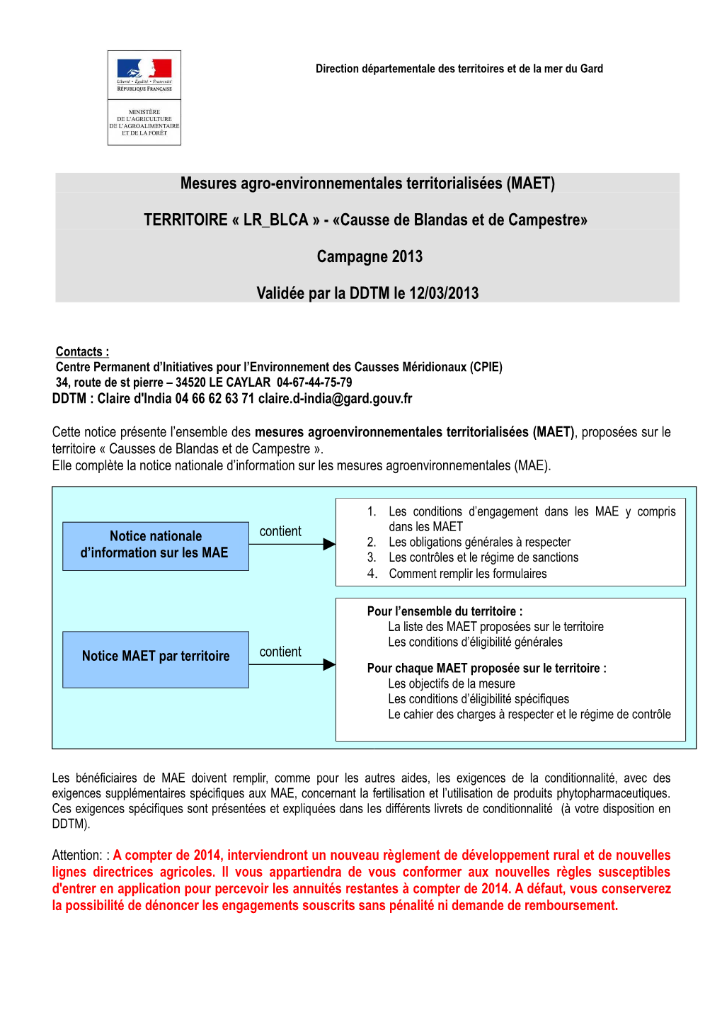 Mesures Agro-Environnementales Territorialisées (MAET)