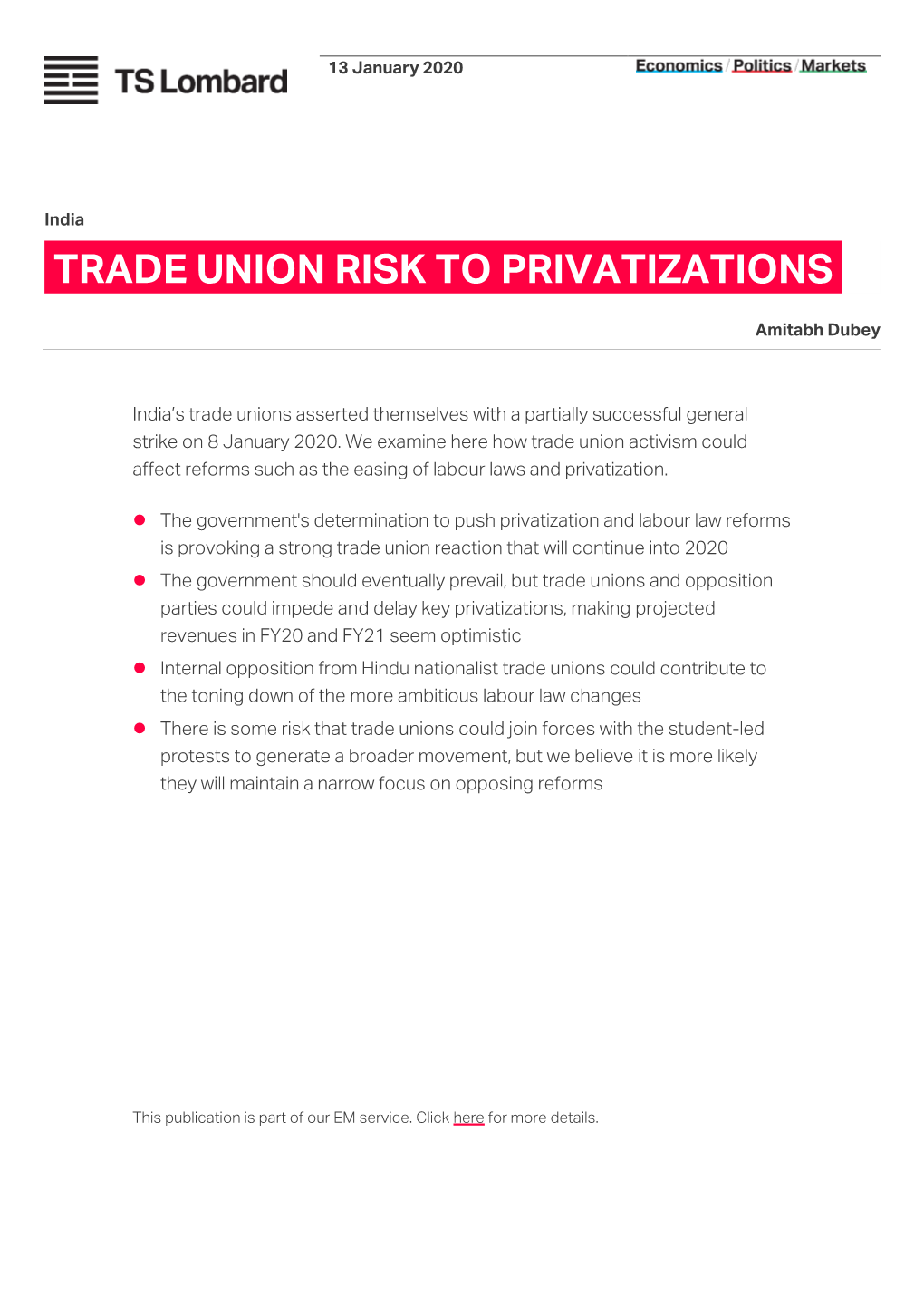 Trade Union Risk to Privatizations
