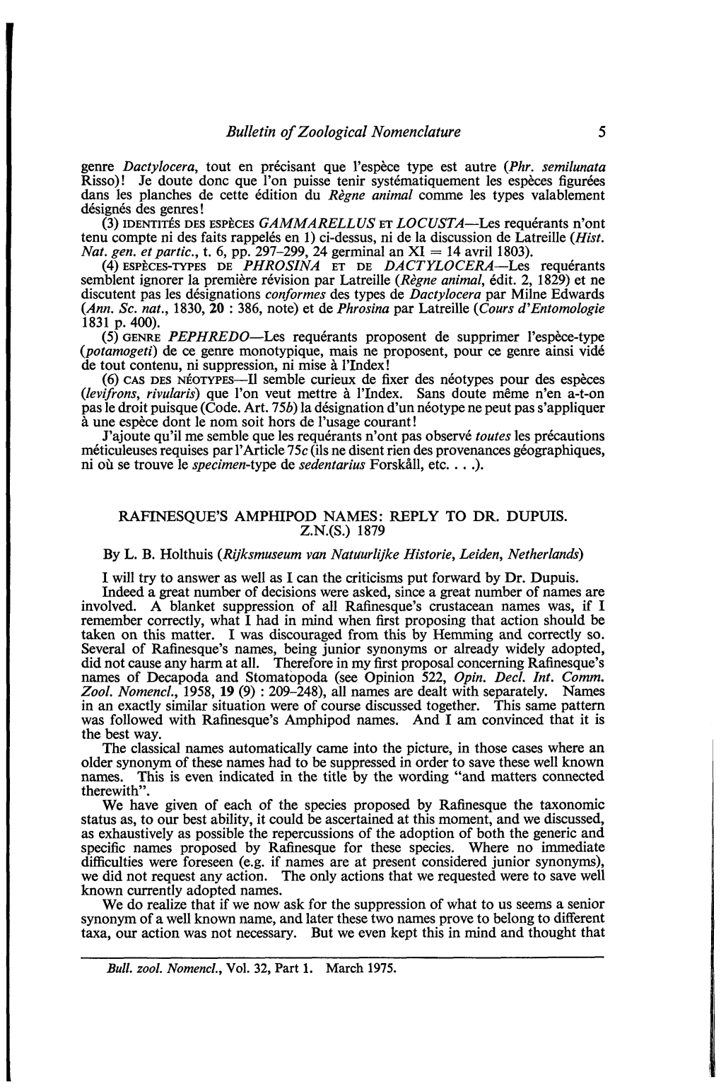 Bulletin of Zoological Nomenclature 5 Genre Dactylocera, Tout En Précisant Que L'espèce Type Est Autre {Phr