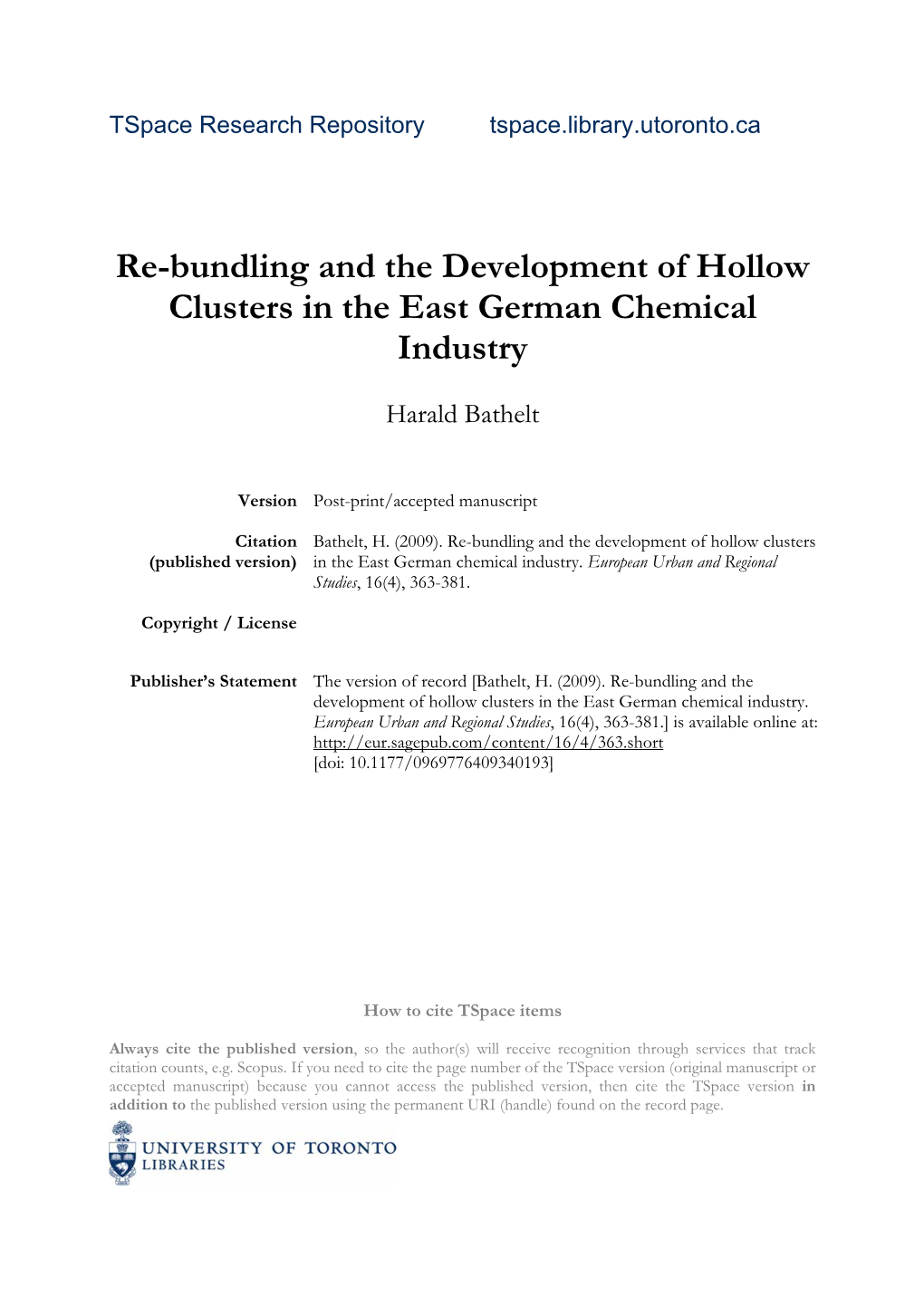 Re-Bundling and the Development of Hollow Clusters in the East German Chemical Industry
