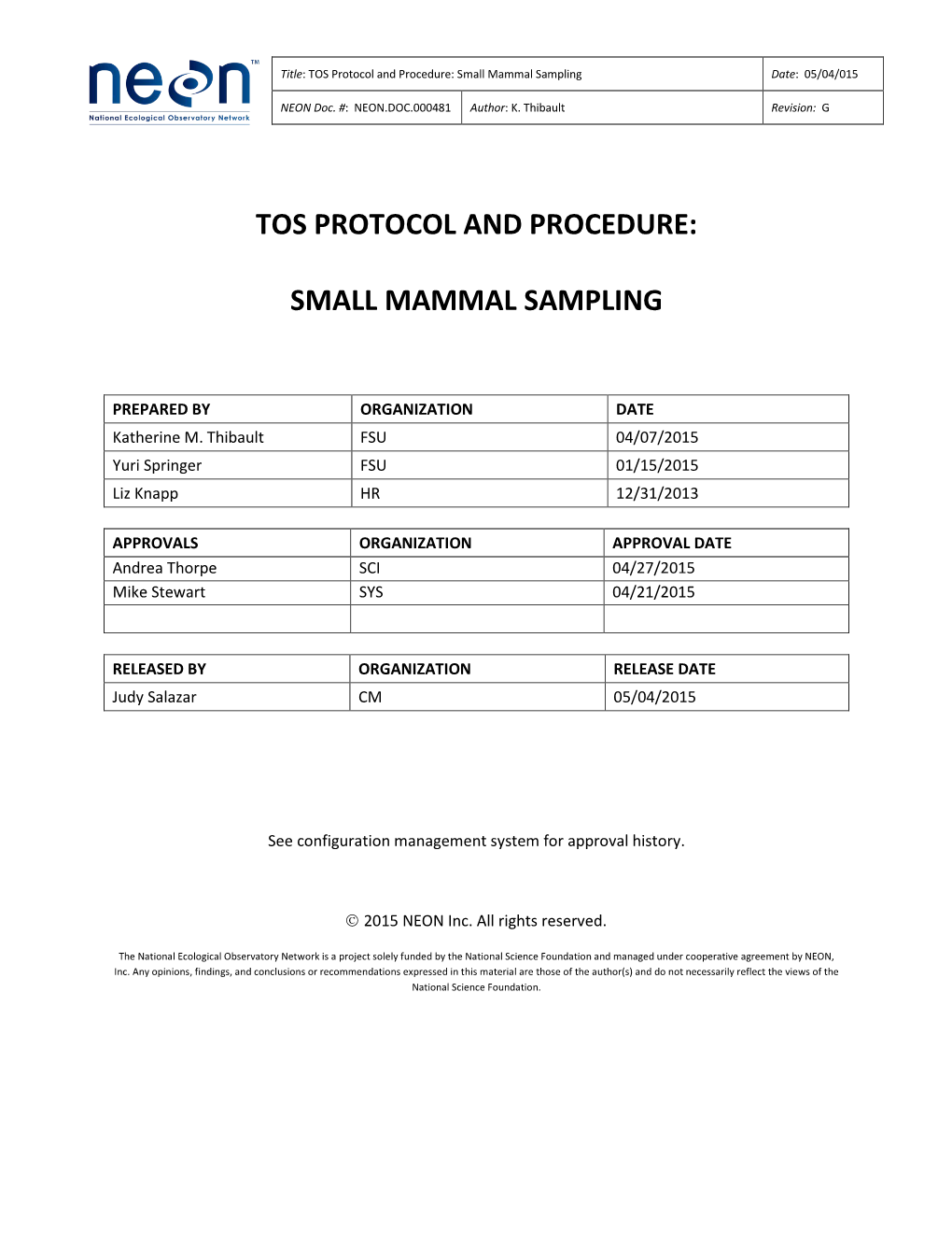 TOS Protocol and Procedure: Small Mammal Sampling Date: 05/04/015