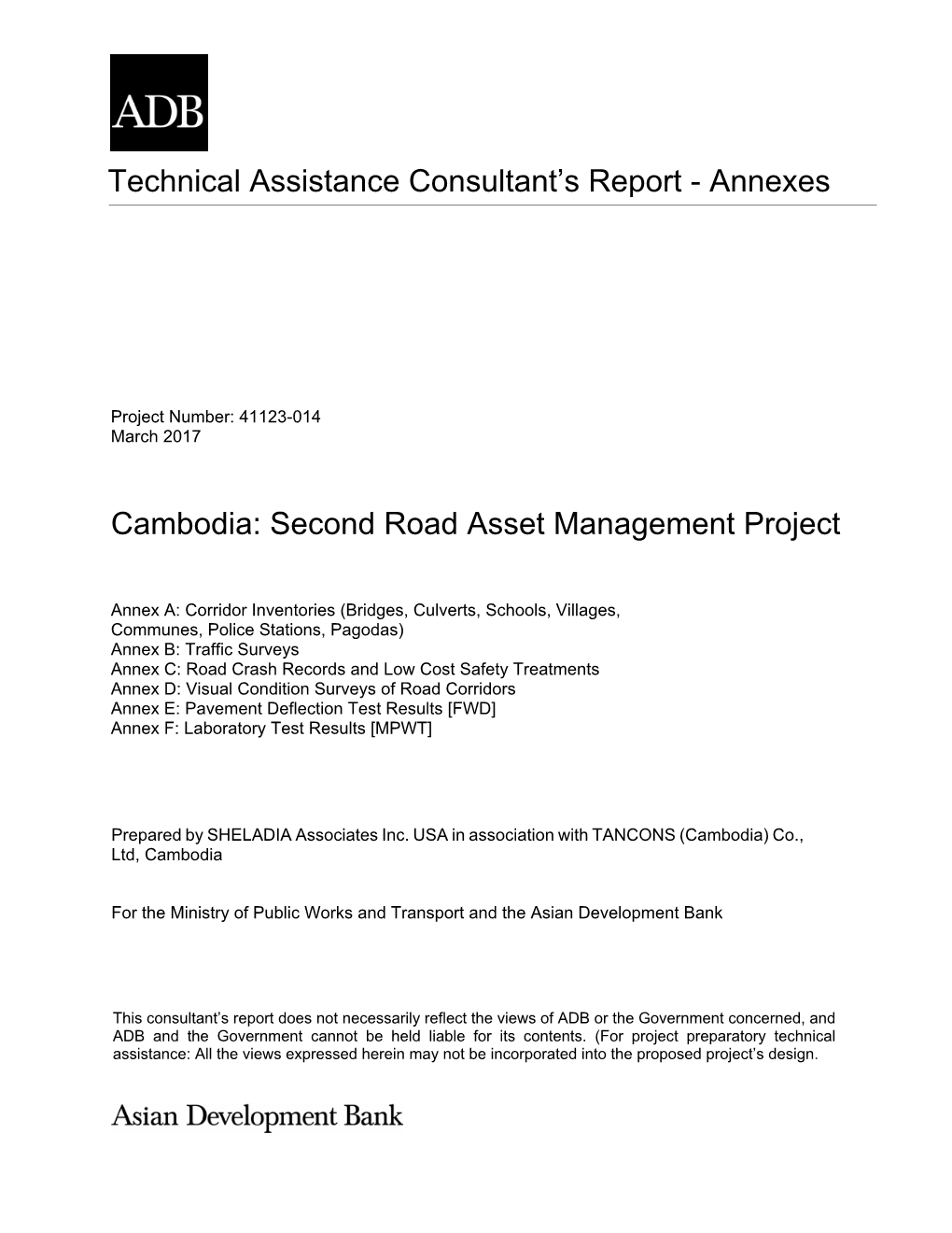 Annexes Cambodia: Second Road Asset Management Project