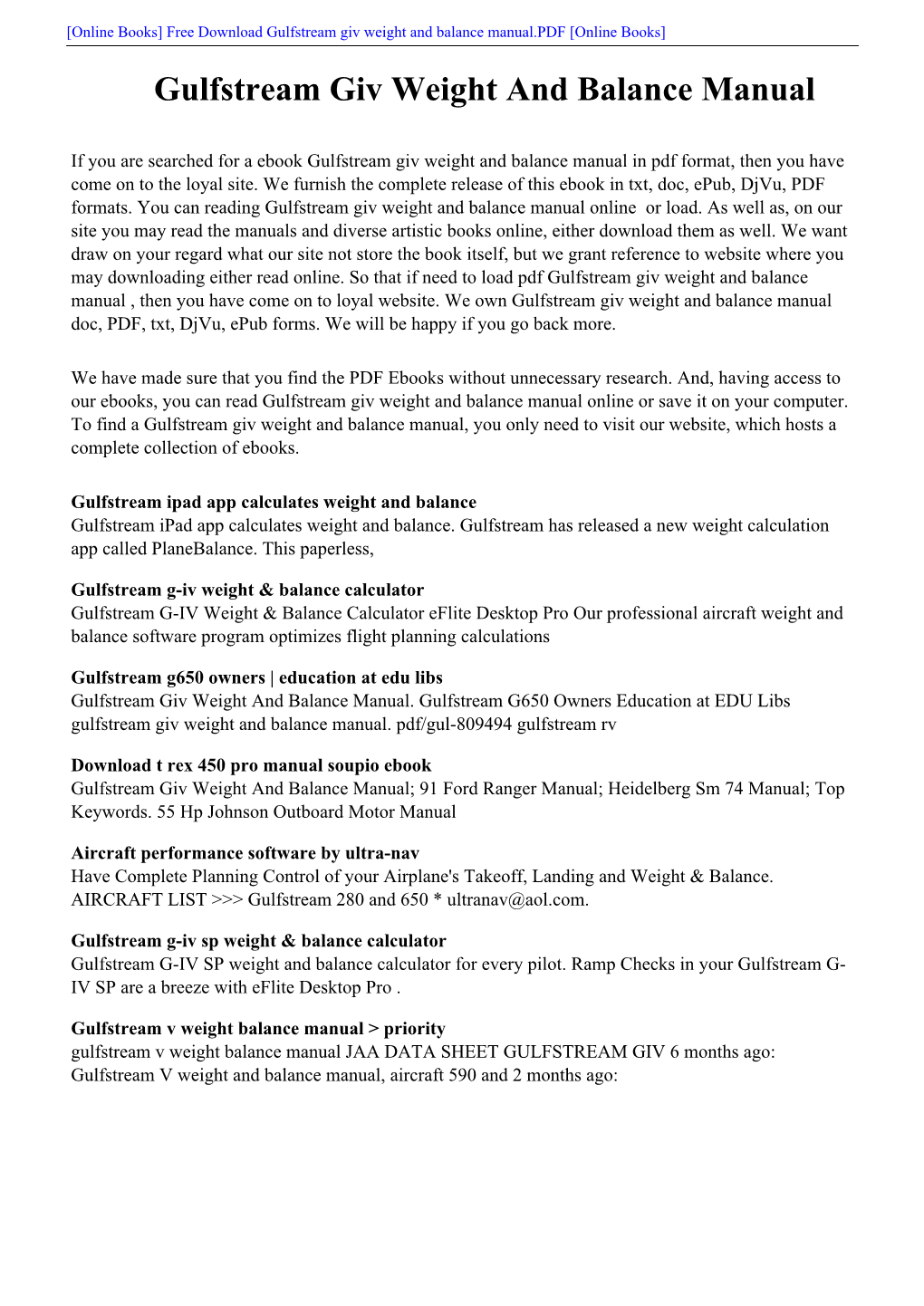 [PDF] Gulfstream Giv Weight and Balance Manual.Pdf