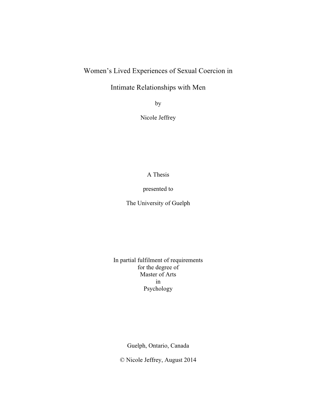 Women's Lived Experiences of Sexual Coercion in Intimate Relationships