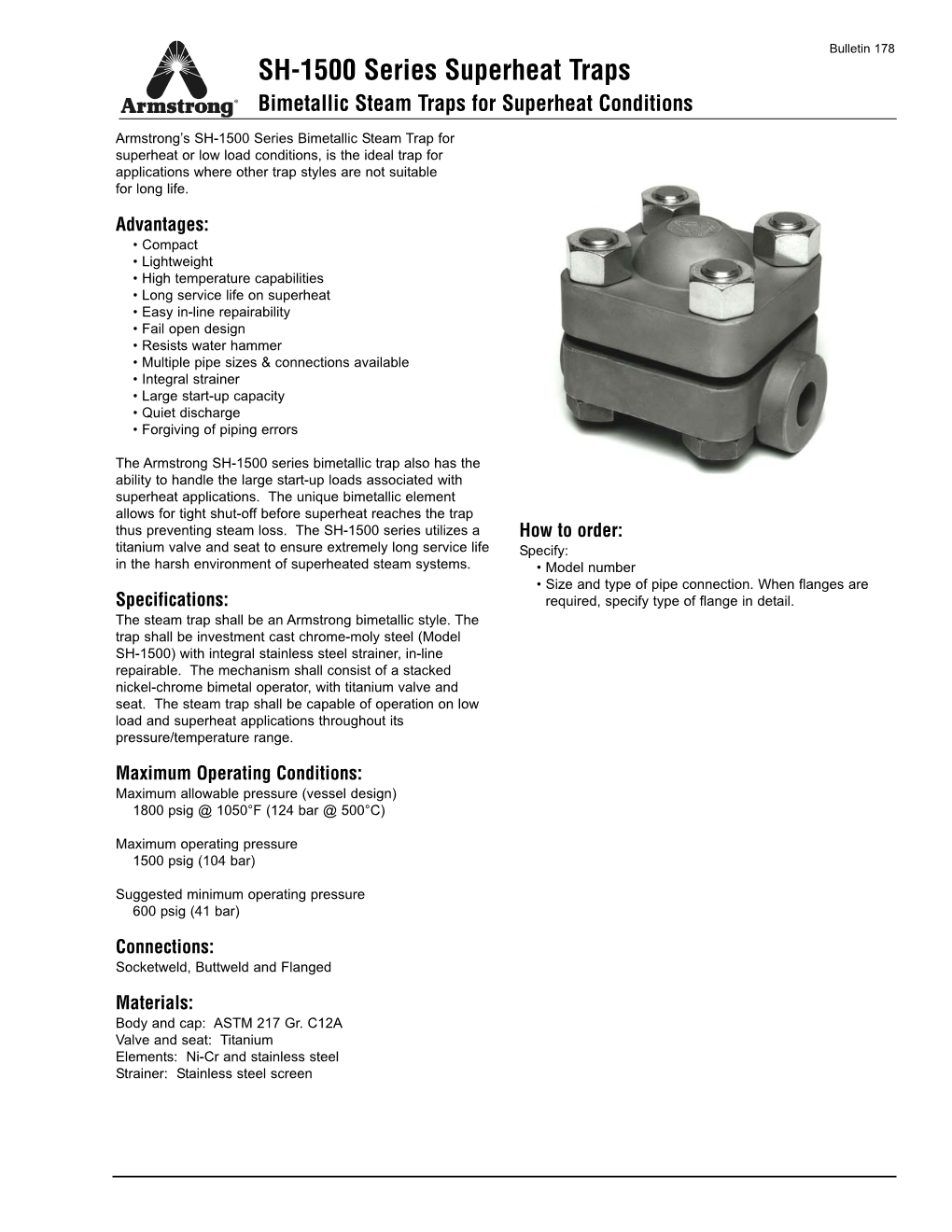 SH-1500 Series Superheat Traps Bimetallic Steam Traps for Superheat Conditions