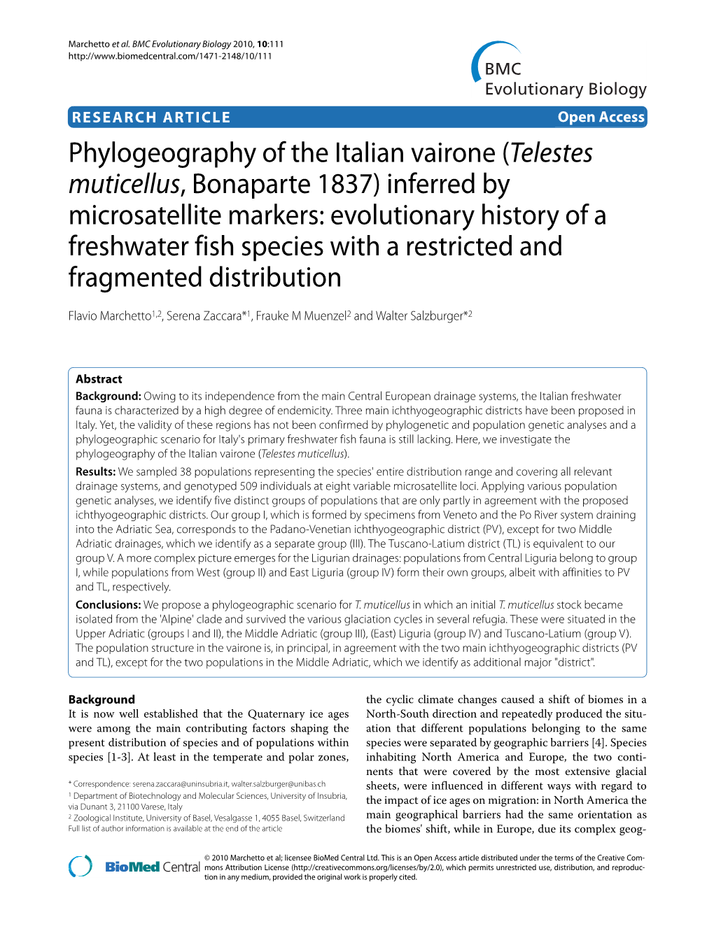 Inferred by Microsatellite Markers: Evolutionary History of a Freshwater Fish Species with a Restricted and Fragmented Distribution