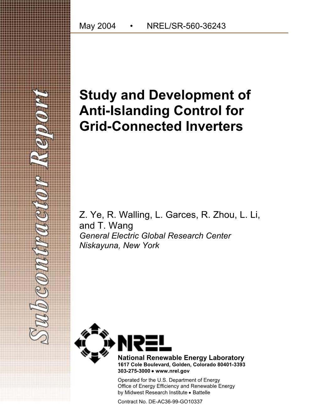 Study and Development of Anti-Islanding Control for Grid-Connected Inverters