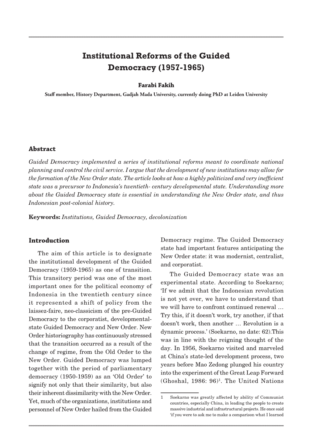 Institutional Reforms of the Guided Democracy (1957-1965)