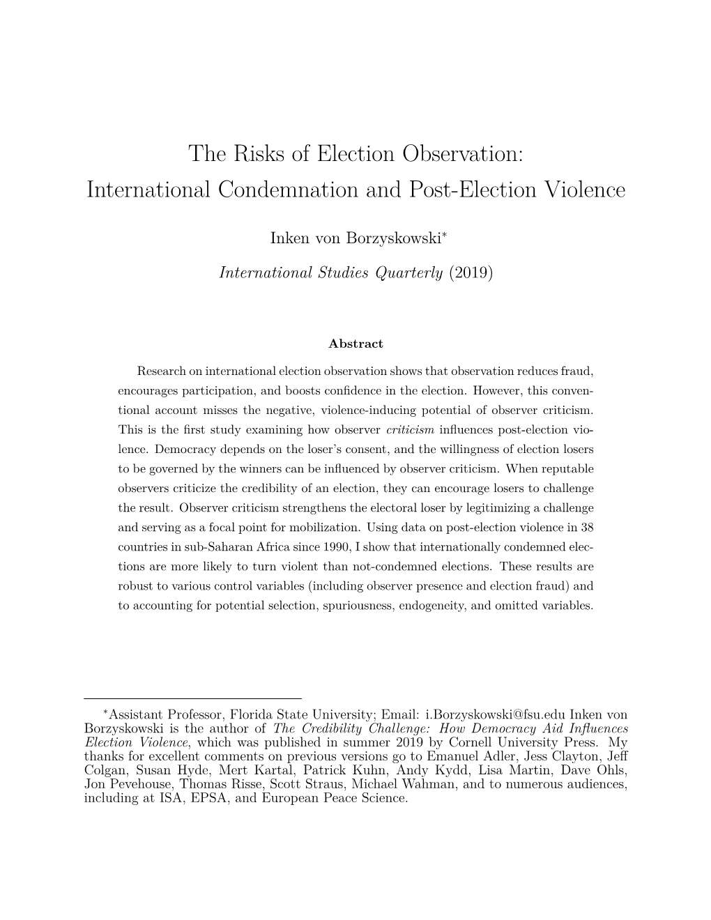 International Condemnation and Post-Election Violence