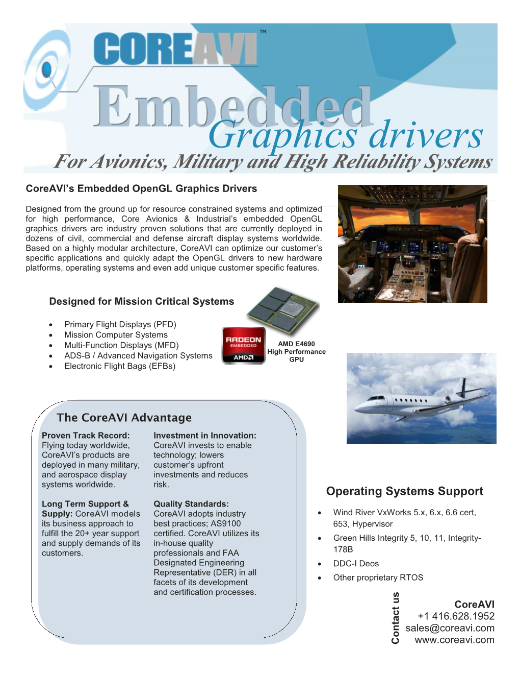 For Avionics, Military and High Reliability Systems Coreavi’S Embedded Opengl Graphics Drivers