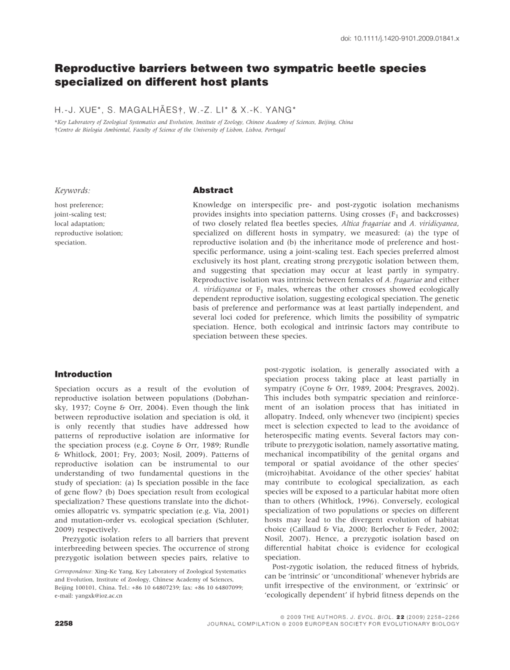 Reproductive Barriers Between Two Sympatric Beetle Species Specialized on Different Host Plants