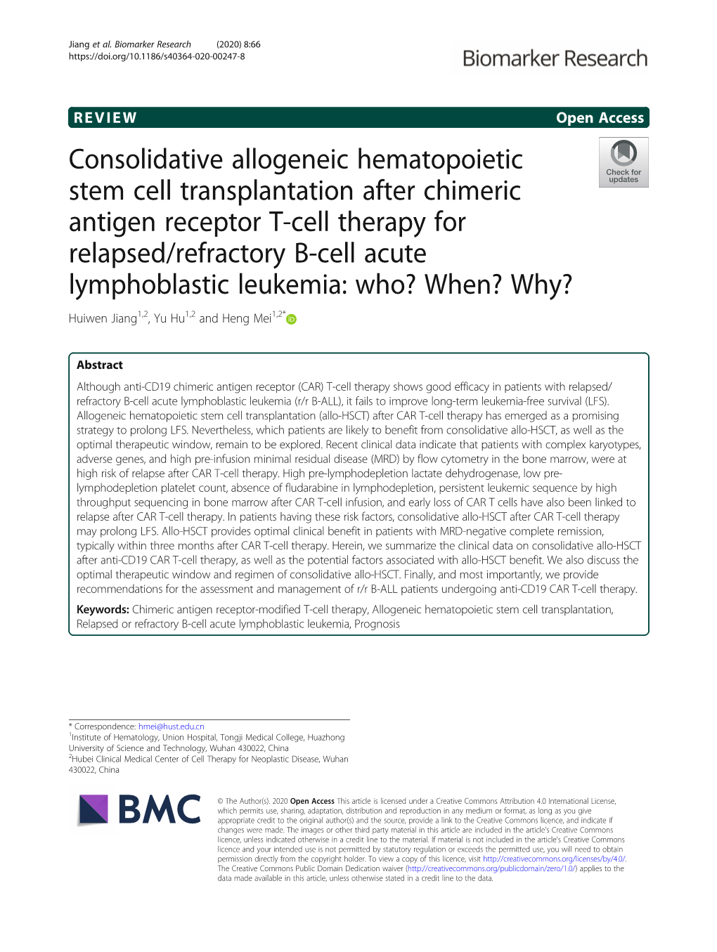 Consolidative Allogeneic Hematopoietic