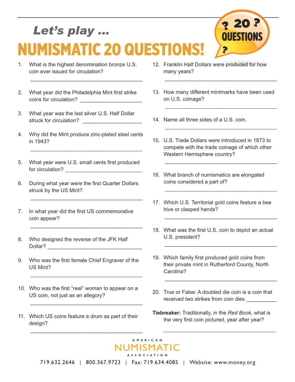 Numismatic 20 Questions! ?