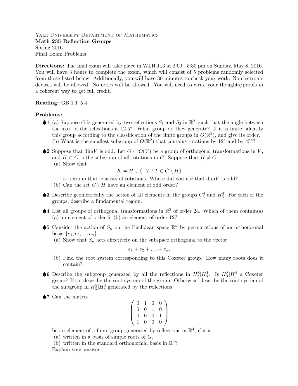 Final Exam Problems