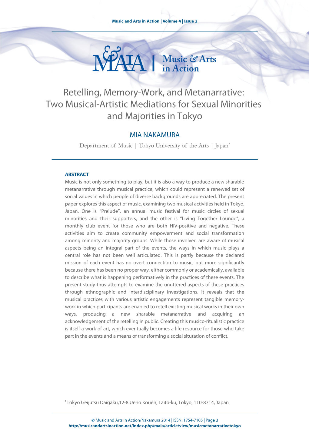 Retelling, Memory-Work, and Metanarrative: Two Musical-Artistic Mediations for Sexual Minorities and Majorities in Tokyo