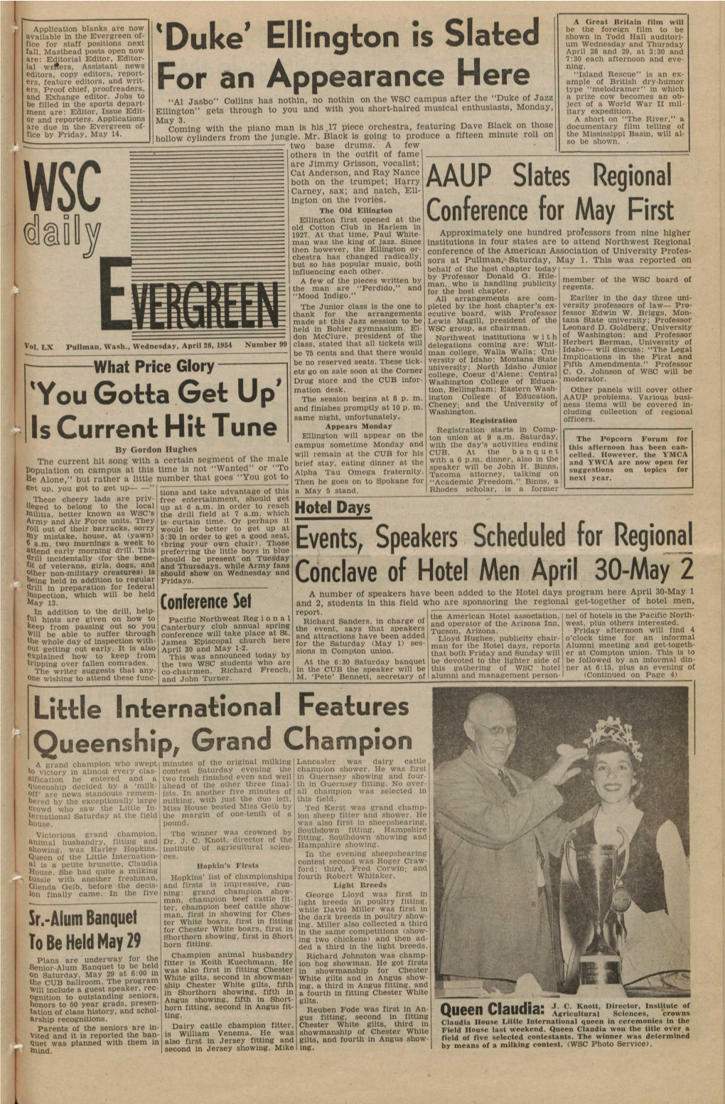 'Duke' Ellington Is Slated for an Appearance Here AAUP Slates Regional Conference for May First E~Ents,.Speakers Scheduled for R