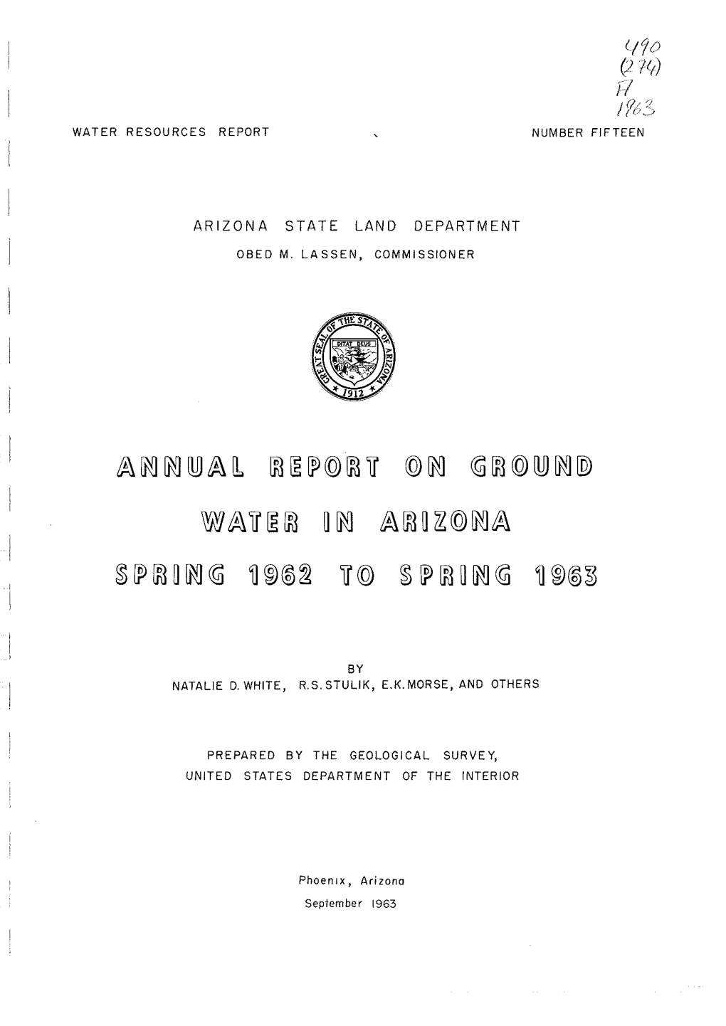 Annual Report on Ground Water in Arizona. Spring 1962 to Spring 1963