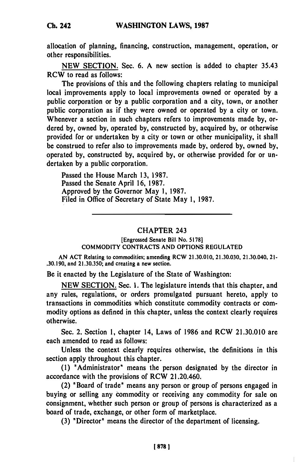 WASHINGTON LAWS, 1987 Allocation of Planning, Financing, Construction, Management, Operation, Or Other Responsibilities. NEW