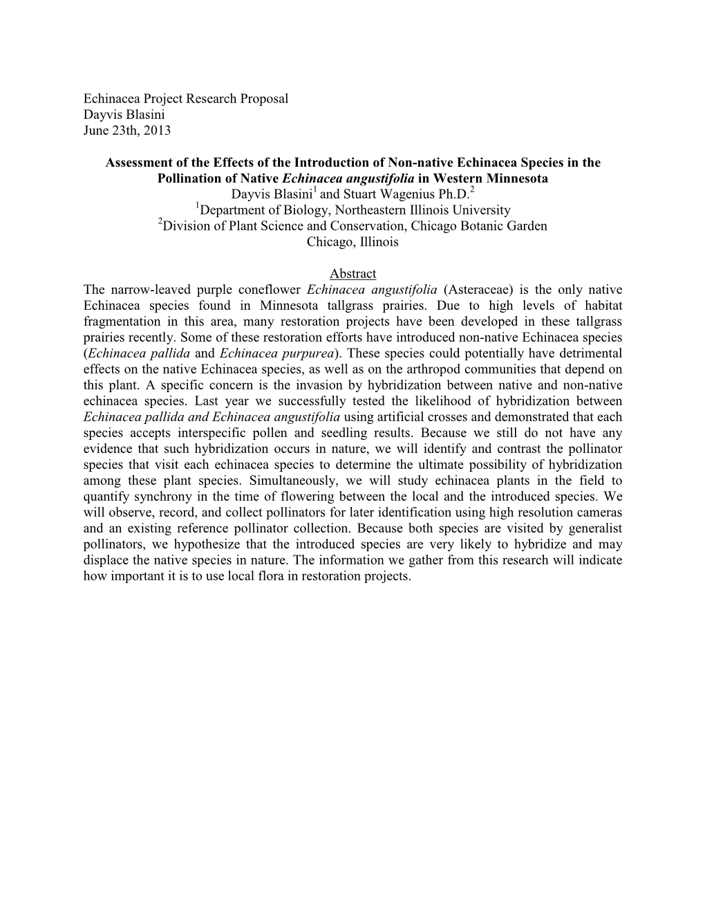 Echinacea Project Research Proposal Dayvis Blasini June 23Th, 2013