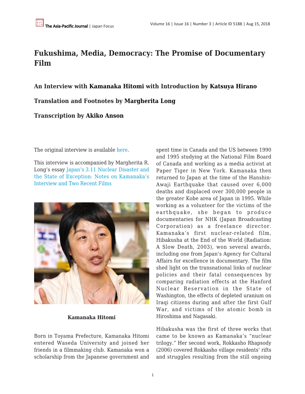 Fukushima, Media, Democracy: the Promise of Documentary Film