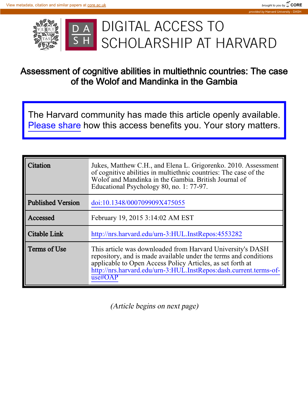 Assessment of Cognitive Abilities in Multiethnic Countries: the Case of the Wolof and Mandinka in the Gambia