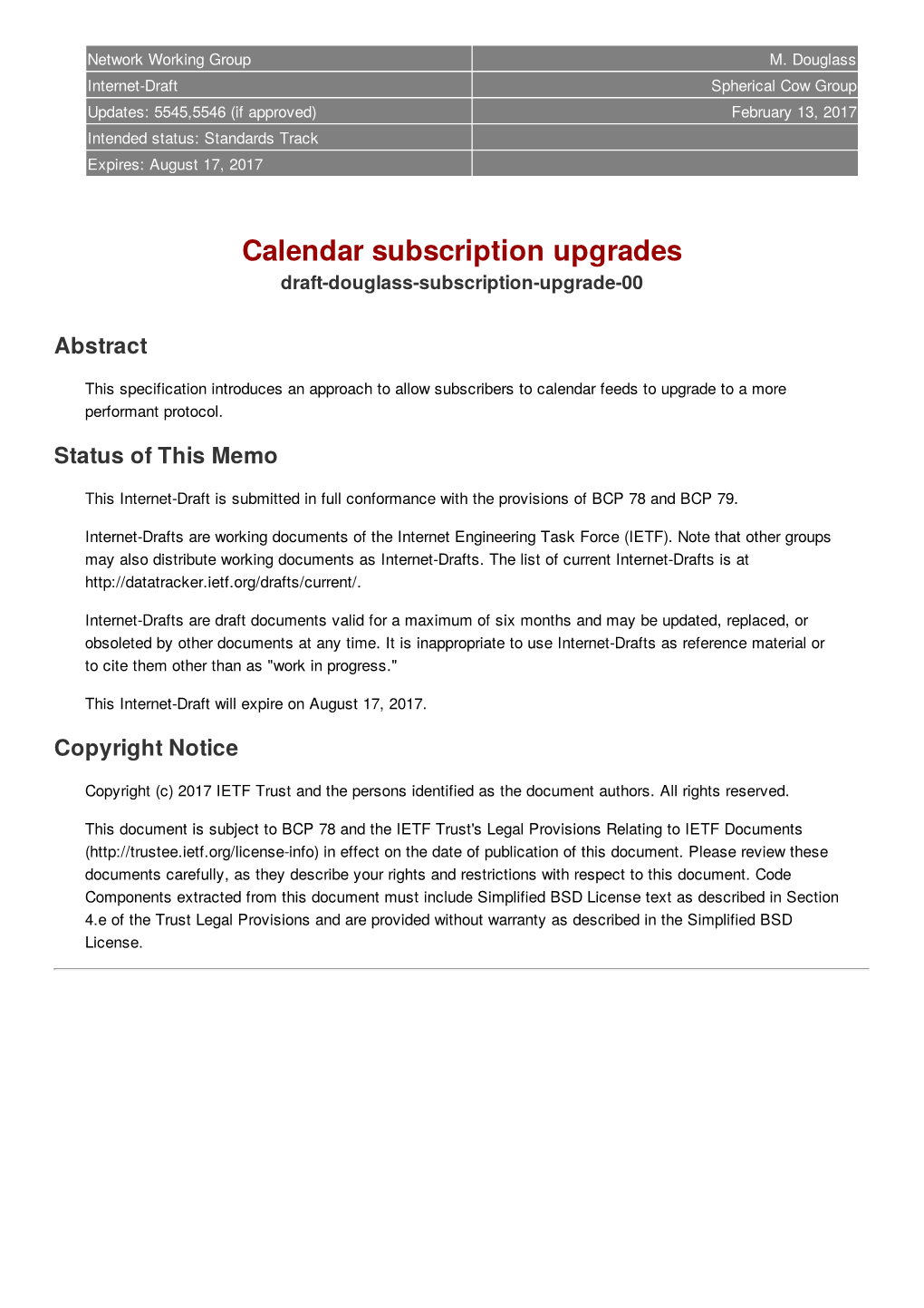 Calendar Subscription Upgrades Draft-Douglass-Subscription-Upgrade-00