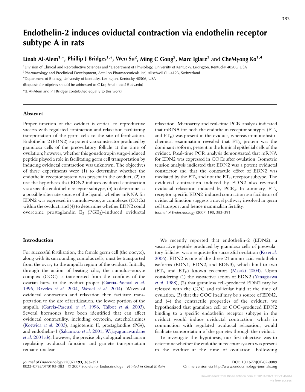 Downloaded from Bioscientifica.Com at 10/01/2021 11:21:45AM Via Free Access 384 LAL-ALEM, P J BRIDGES and Others