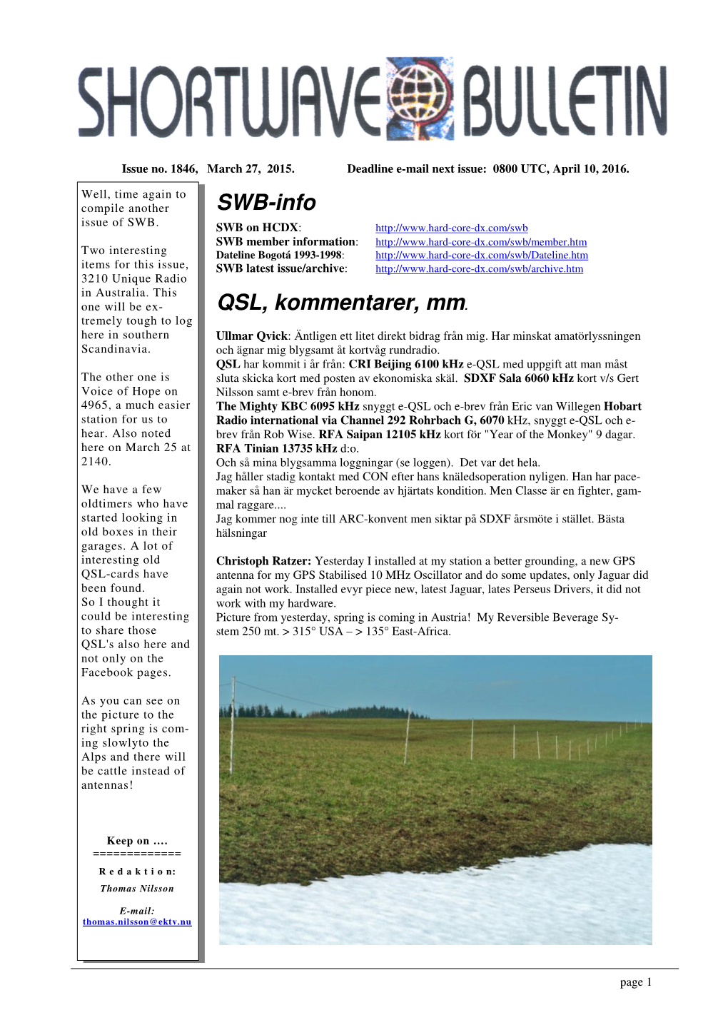 SWB-Info QSL, Kommentarer