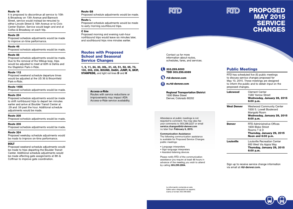 Proposed May 2015 Service Changes