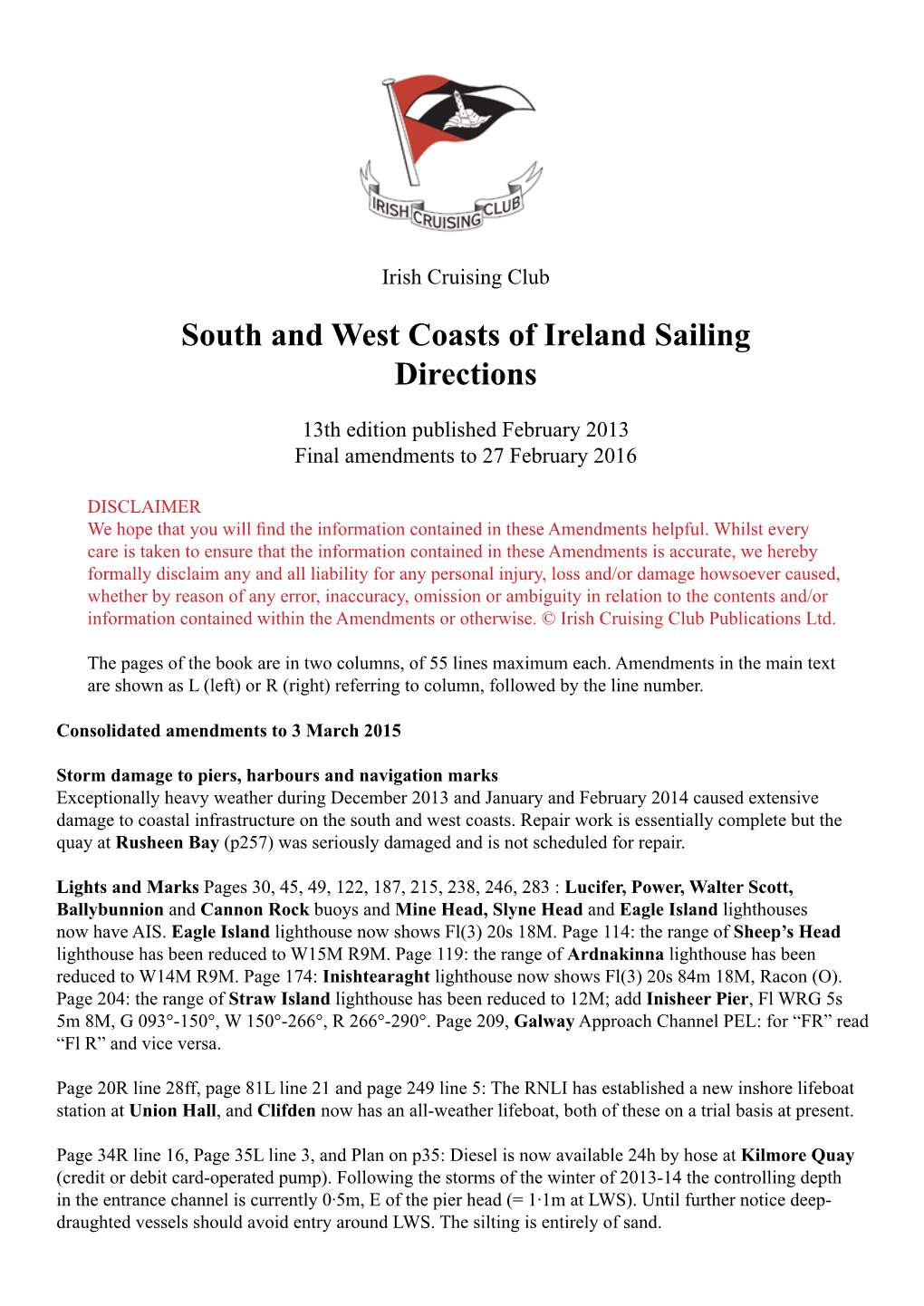 South and West Coasts of Ireland Sailing Directions