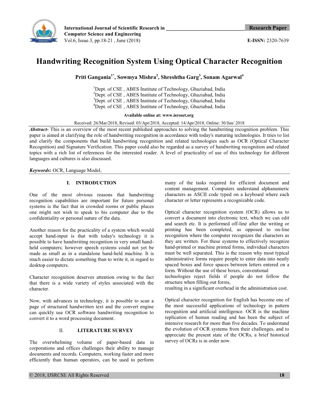 Handwriting Recognition System Using Optical Character Recognition