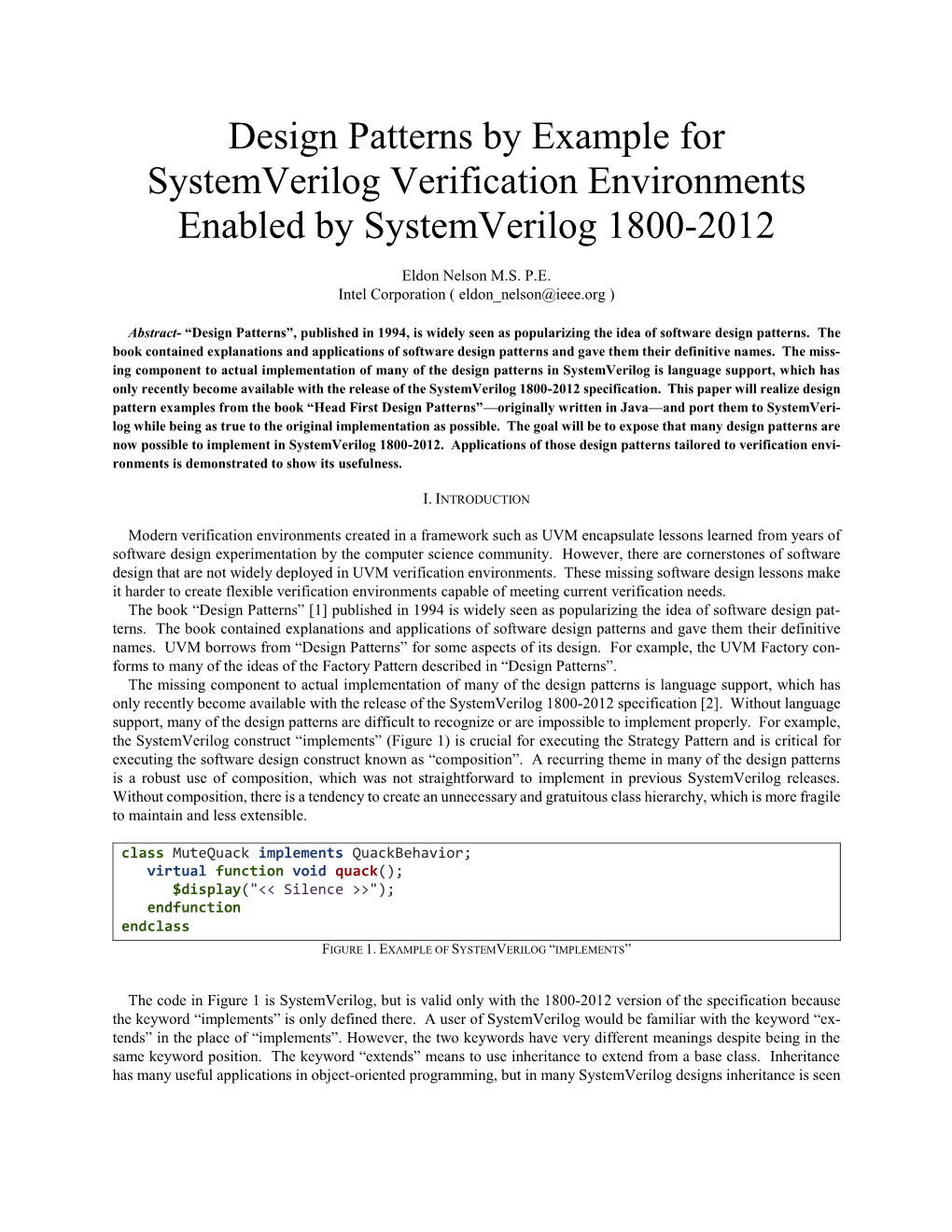 Design Patterns by Example for Systemverilog Verification Environments Enabled by Systemverilog 1800-2012