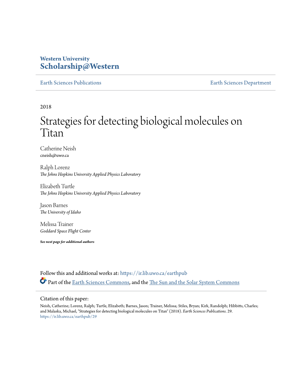 Strategies for Detecting Biological Molecules on Titan Catherine Neish Cneish@Uwo.Ca