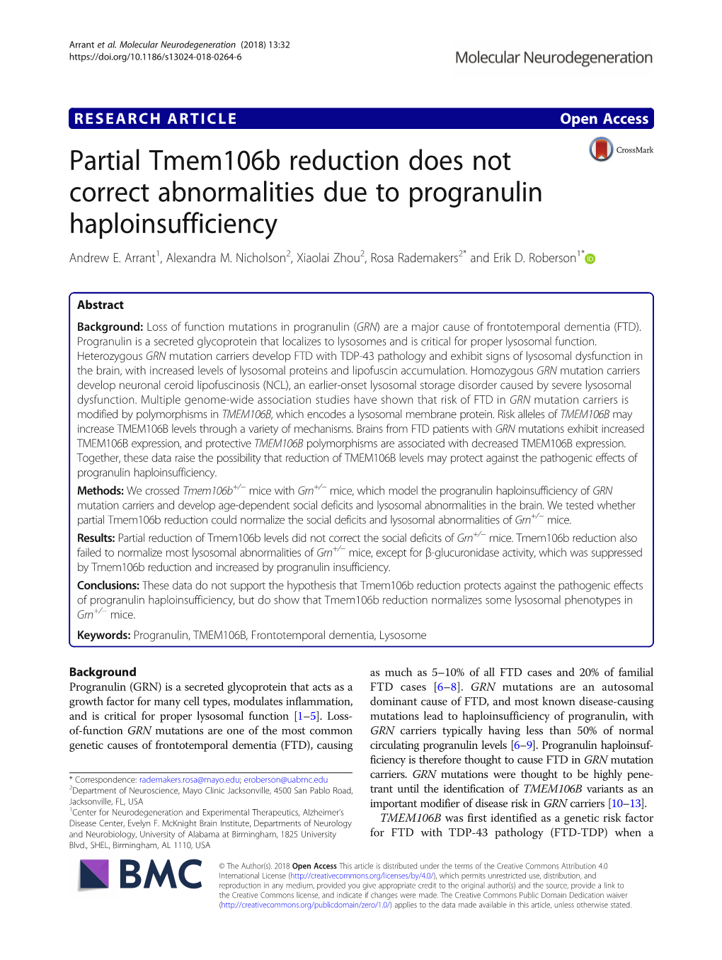 Partial Tmem106b Reduction Does Not Correct Abnormalities Due to Progranulin Haploinsufficiency Andrew E