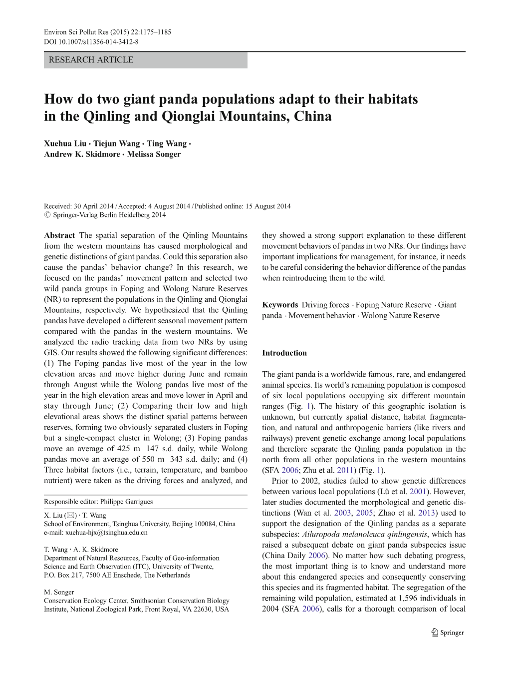 How Do Two Giant Panda Populations Adapt to Their Habitats in the Qinling and Qionglai Mountains, China