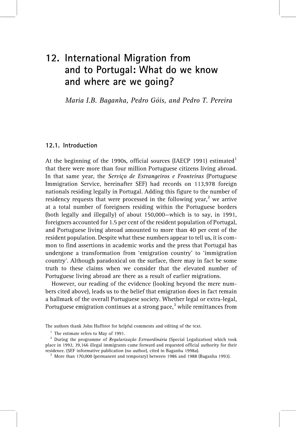 12. International Migration from and to Portugal: What Do We Know and Where Are We Going?