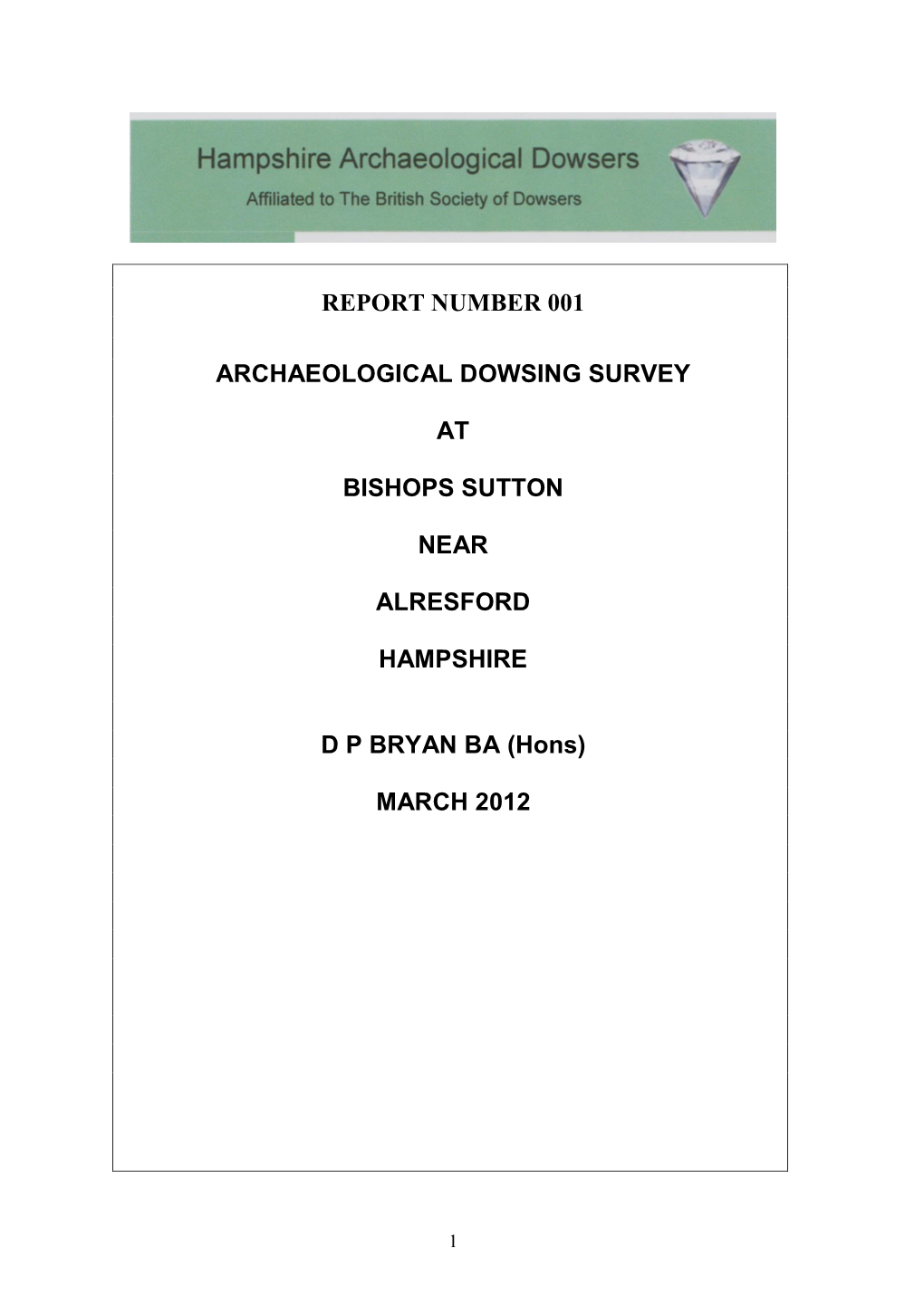 Hampshire Archaeological Dowsers: Bishops Sutton