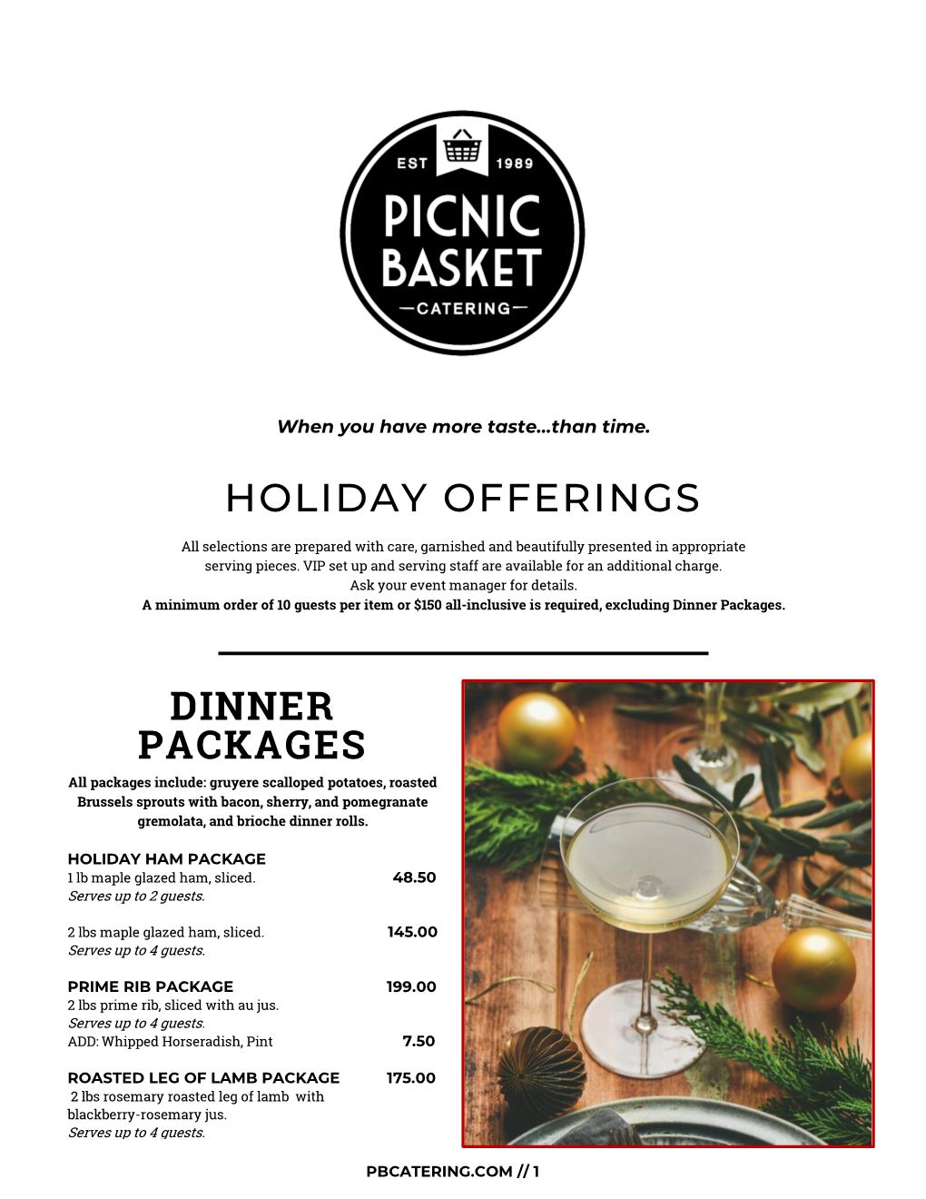 Holiday Offerings Dinner Packages