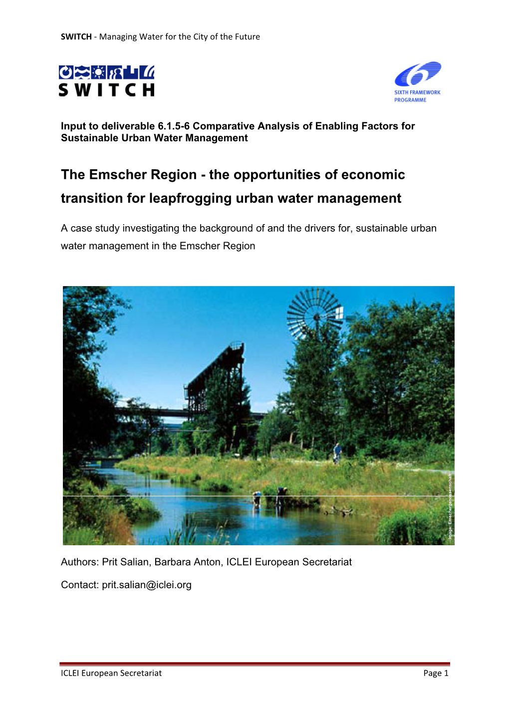 Case Study Investigating the Background of and the Drivers For, Sustainable Urban Water Management in the Emscher Region