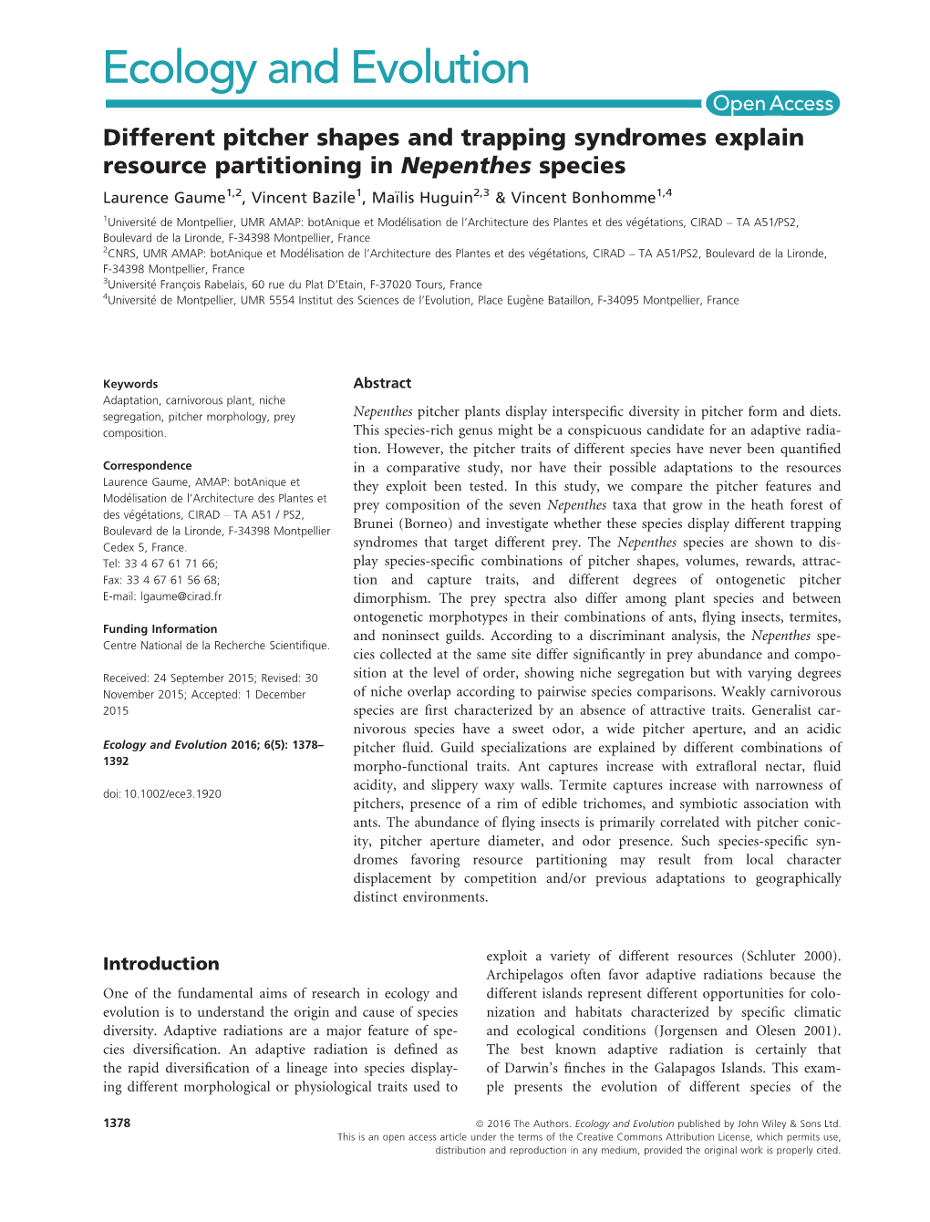 Different Pitcher Shapes and Trapping Syndromes Explain Resource