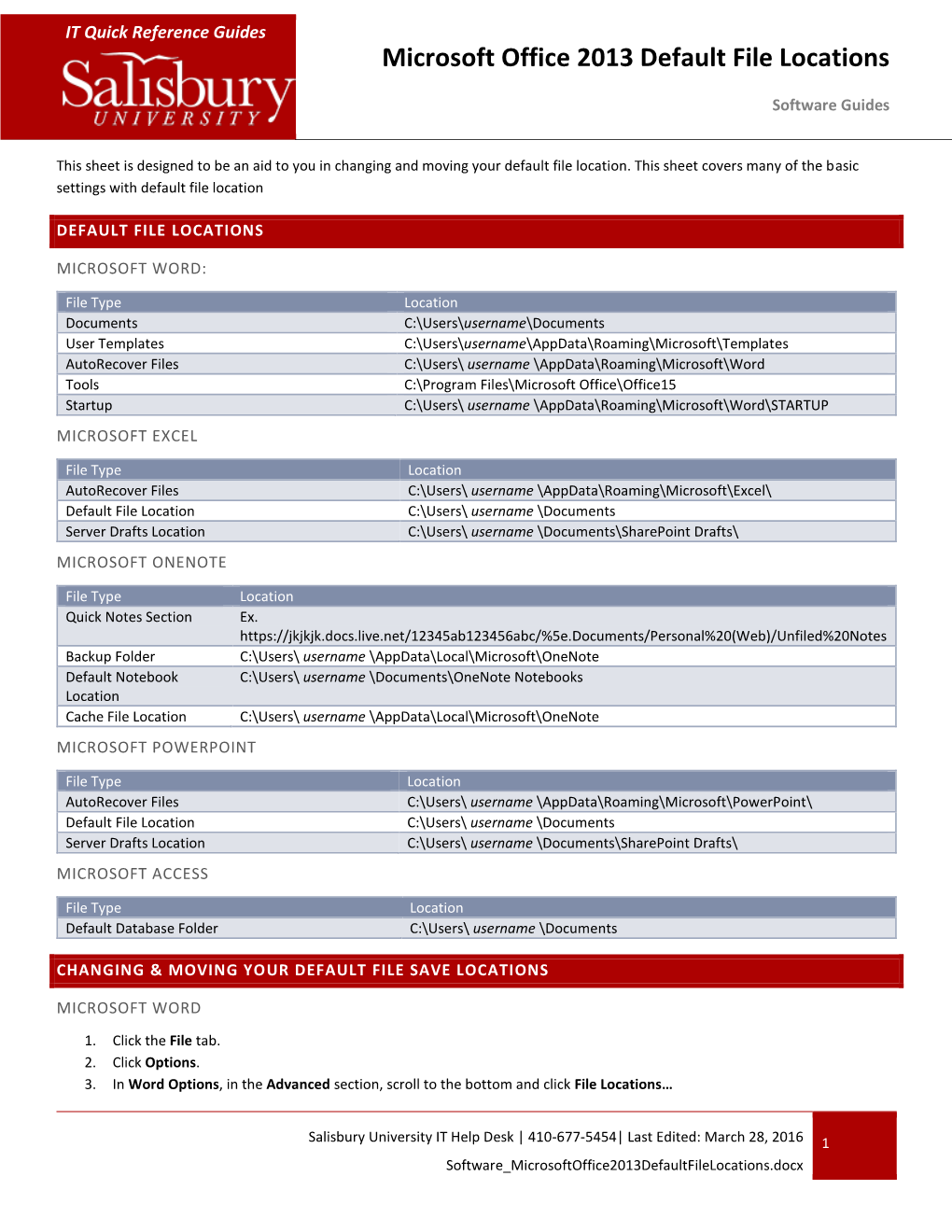 Microsoft Office 2013 Default File Locations